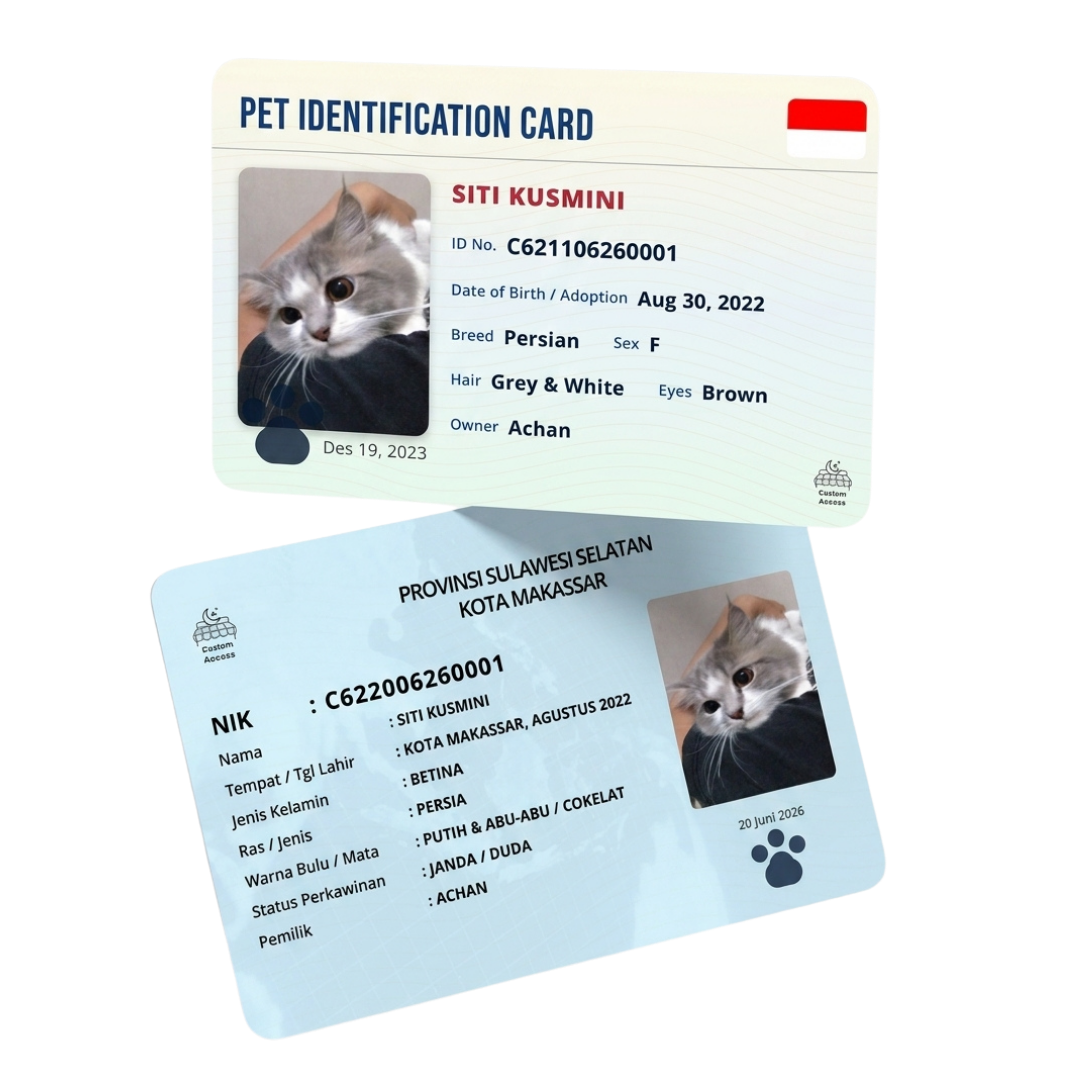 Mockup kartu PET ID CARD — sisi depan & belakang
